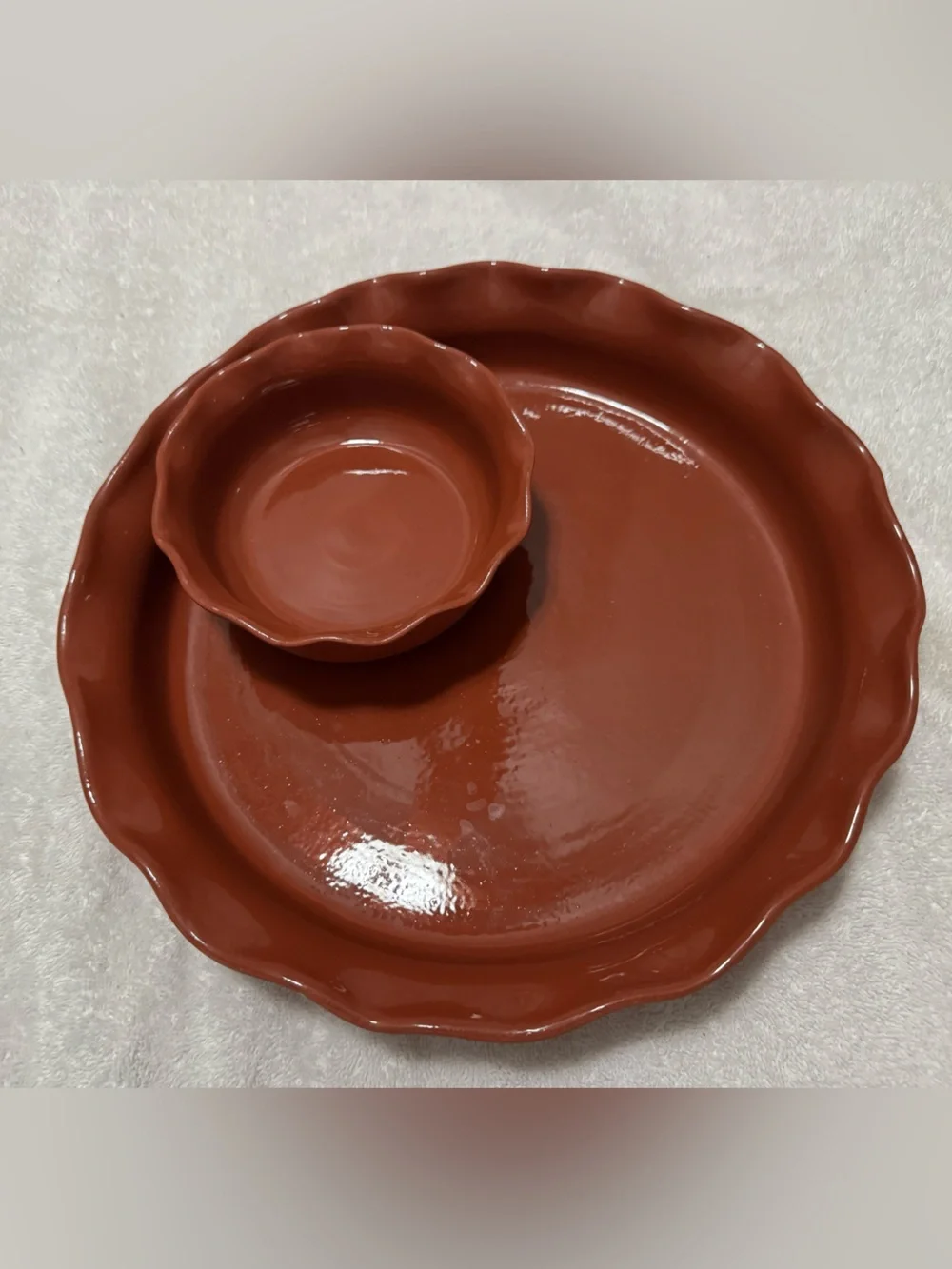 Crate & Barrel 12” Terracotta Brown Divided Chip & Dip Serving Platter One-Piece